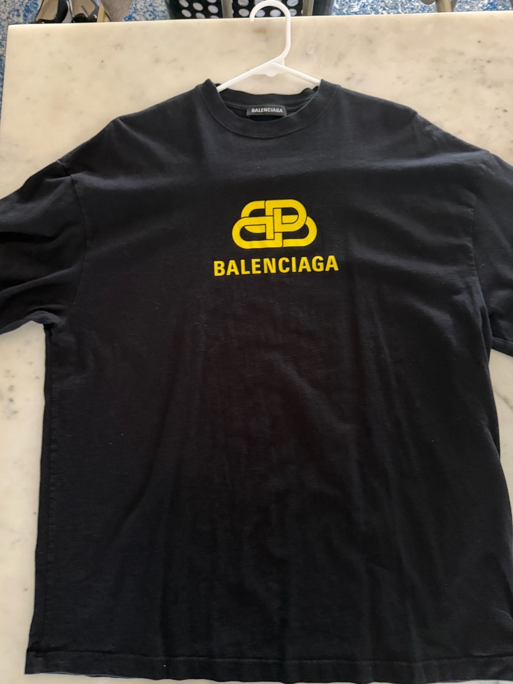 Balenciaga Black Short Sleeve T-Shirt with Yellow Logo